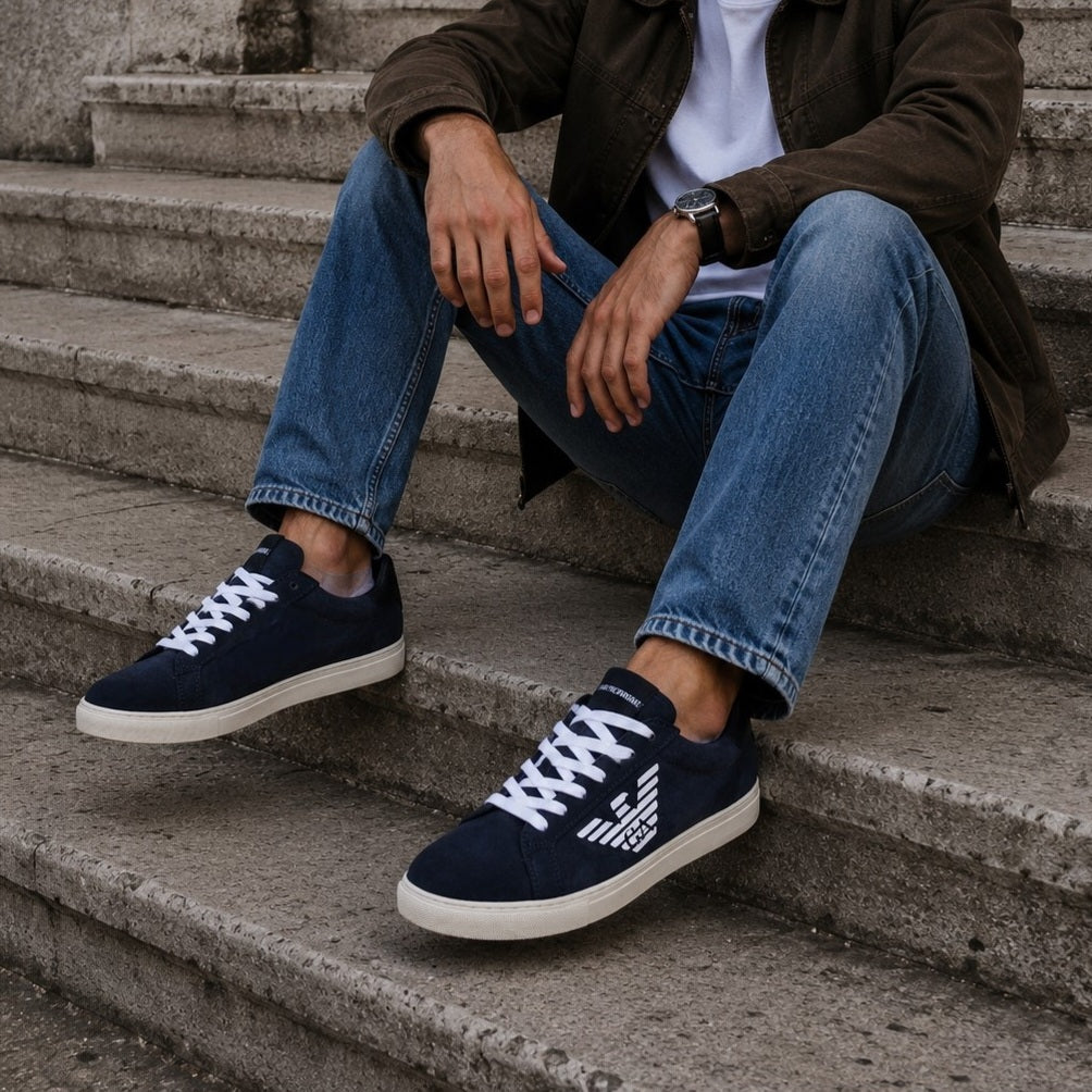 Armani azul cordão branco